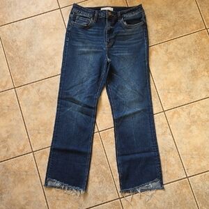 Mid-Rise Indigo Straight Leg Women’s Jeans with Raw Hem